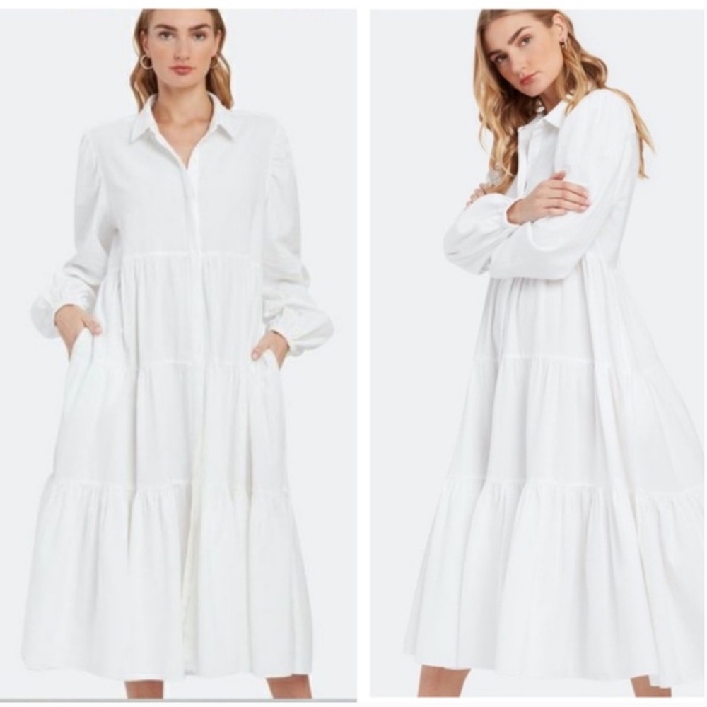 FREE PEOPLE • White Maxi Tiered Shirt Dress